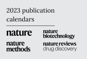 2023 publication calendars for Nature, Nature Biotechnology, Nature Reviews Drugs Discovery, & Nature Methods journals