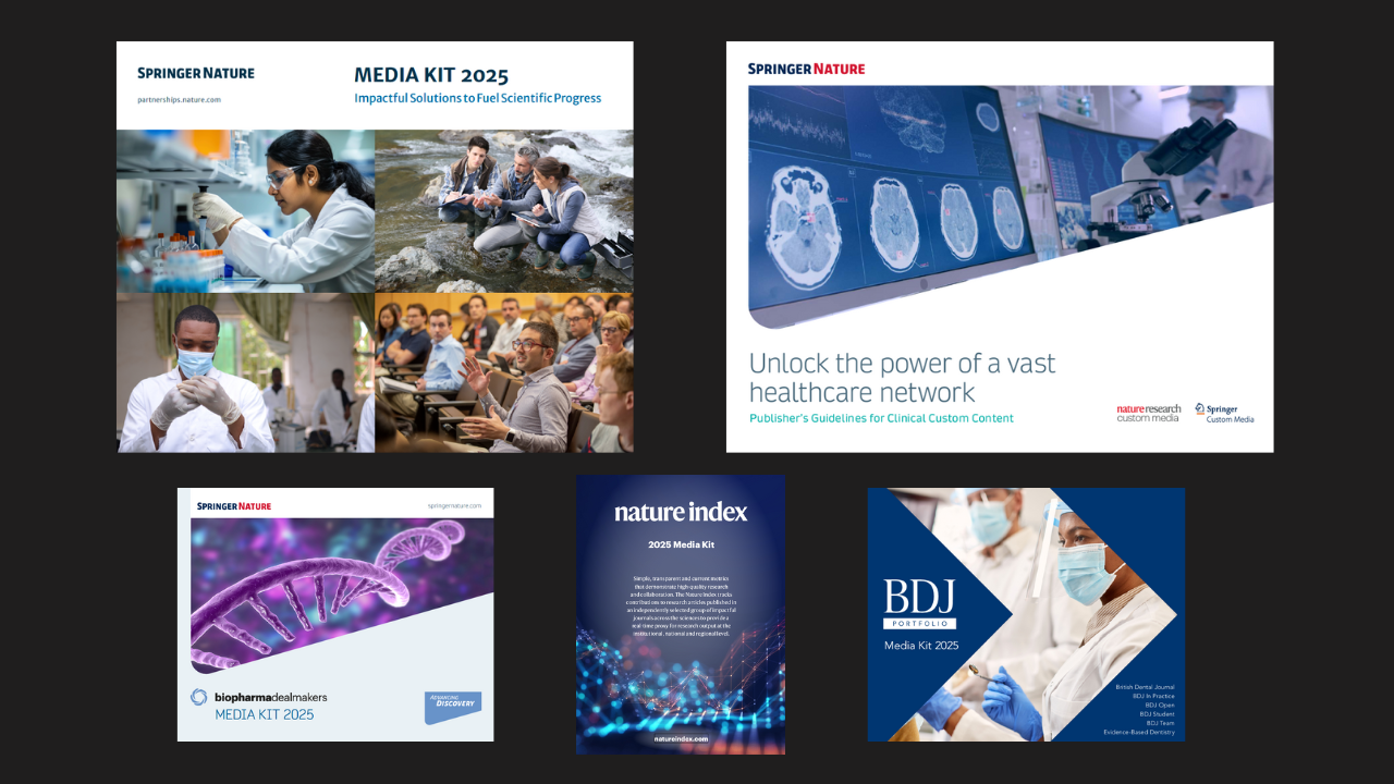 2025 Media kits for Springer Nature, Healthcare Marketing, Biopharma Dealmakers, Nature Index, and BDJ Portfolio